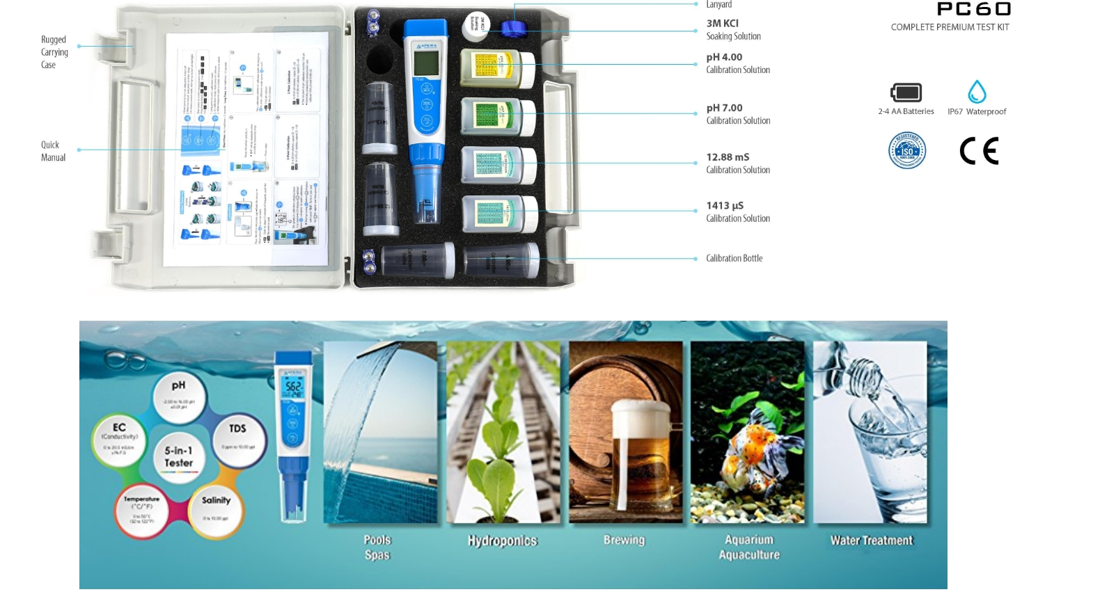 Buy Apera Instruments AI316, PC60 Premium Multiparameter Pocket Tester Kit  - Mega Depot