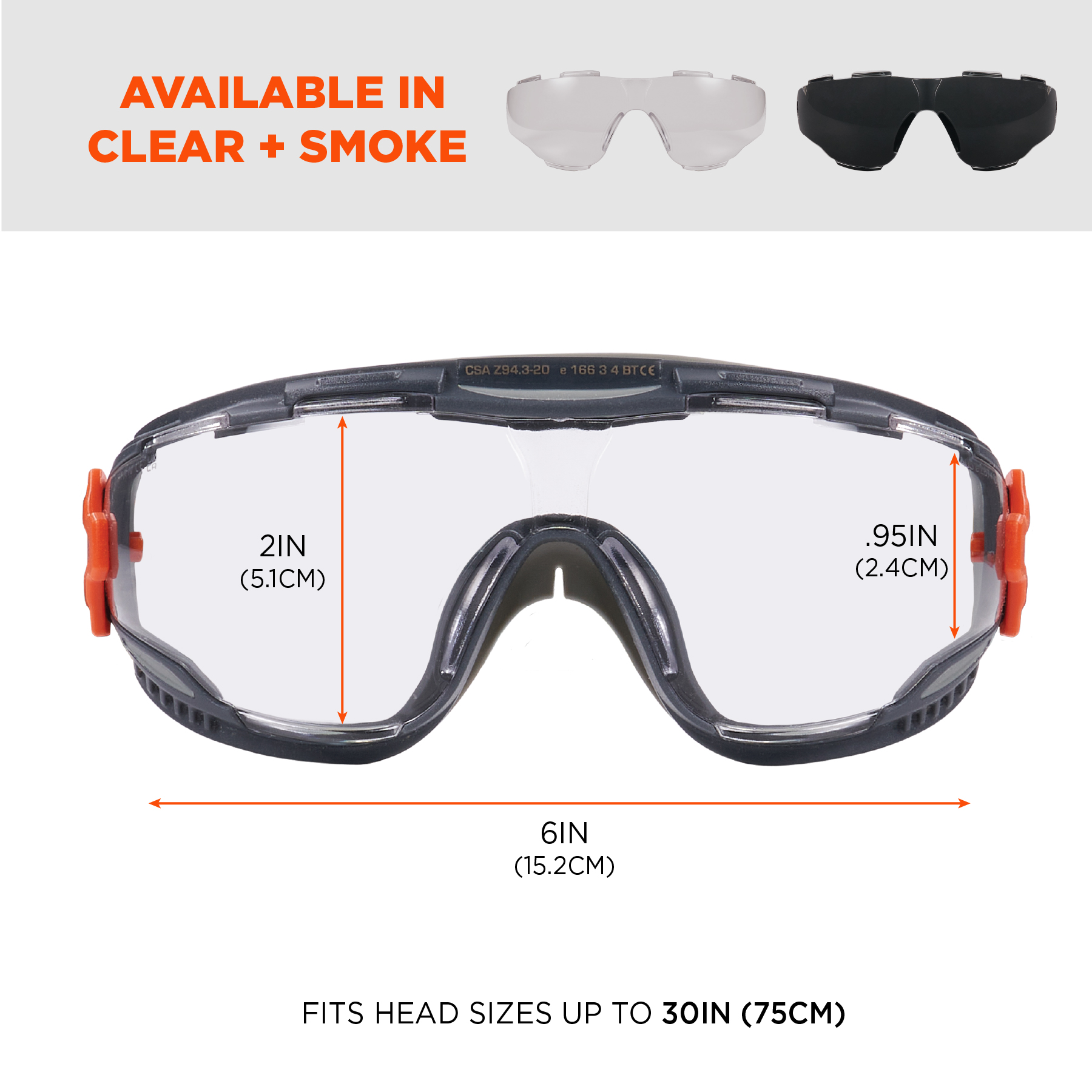 Safety goggles available in clear and smoke