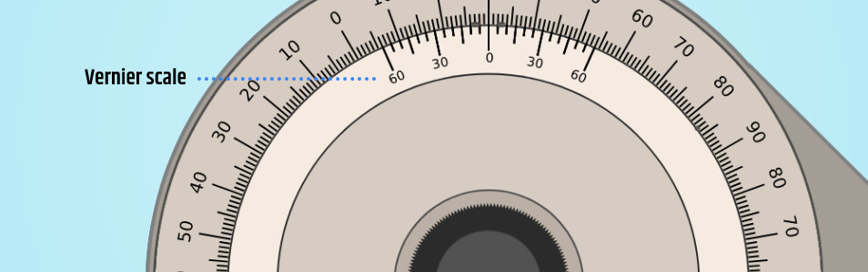 The Vernier scale on the bevel protractor