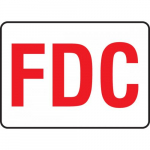 10" x 14" Adhesive Vinyl Red on White Sign: "FDC"_noscript