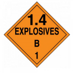 "1.4 Explosives B" DOT Placard, Removable Vinyl