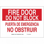 10" x 14" Aluminum Bilingual Fire Door Do Not Block Sign_noscript