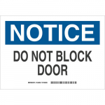 7" x 10" Fiberglass Notice Do Not Block Door Sign_noscript