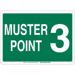 10" x 14" Aluminum Muster Point 3 Sign, Green on White_noscript