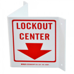 5.5" x 10" V Sign "Lockout Center", Plastic, Red on White_noscript