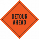 48" x 48" Mesh Detour Ahead Sign, Black on Orange_noscript