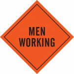 36" x 36" Vinyl Men Working Sign, Black on Orange_noscript