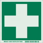 6" x 6" Polyester First Aid Symbol Sign, Green on Glow_noscript