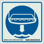 6" x 6" Polyester Lifeboat & Arrow Sign, Blue on Glow_noscript