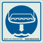 6" x 6" Polystyrene Lifeboat & Arrow Sign, Blue on Glow_noscript
