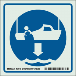 6" x 6" Polyester Rescue Boat & Arrow Sign, Blue on Glow_noscript