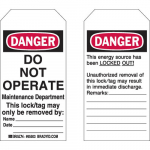5.75"x3" B-837 Lockout Tag: Danger: Do Not Operate..._noscript