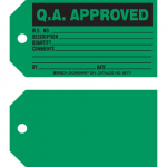 3" x 5.75" Q.A. Approved Production Tag, Black on Green