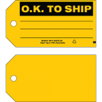 3" x 5.75" O.K. To Ship Production Tag, Black on Yellow