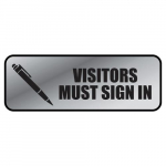 Sign, 3" x 9" Metal Design, "Visitors Must"
