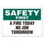 Safety First Sign "A Fire Today No Job Tomorrow"
