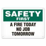 Sign "Safety First - Fire Today No Job Tomorrow"_noscript