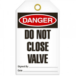 Tag "Danger - Do Not Close Valve", 3.375" x 5.75"_noscript