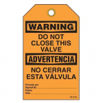 Bilingual Warning Tags "Do Not Close This Valve"