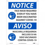 Notice "Face Mask Required Even if Vaccinated", Eng/Esp_noscript