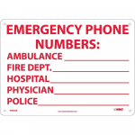 10"x 14""Emergency Phone Numbers"Aluminum Sign_noscript