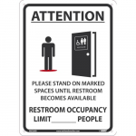 "Stand On Marked Spaces Outside Restroom" Sign_noscript