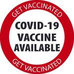 "Covid-19 Vaccine Avai-lable" Label, Adhesive Vinyl