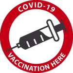 "Covid-19 Vaccination Here" Label, Adhesive Backed Vinyl_noscript