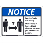 Notice "Practice Social Distancing 3Ft", Rigid Plastic_noscript