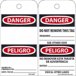 "Danger" Bilingual Tag, 1 Top Center Hole_noscript