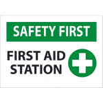 Sign "Safety First, First Aid Station", Plastic, 7" x 10"_noscript