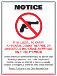 "Notice Illegal to Carry a Firearm" Sign