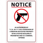 "Notice as Authorized by T.C.A." Carry Sign