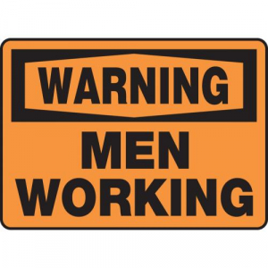 Accuform MEQM325VP Accuform Plastic Sign,"Warning Men Working", 10" Length x 14" Width x 0.055" Thickness, Black On Orange, 10" Height, 14" Wide, 10" Length, Plastic