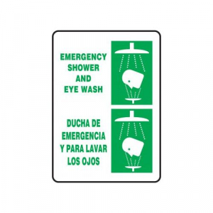 LegendEMERGENCY SHOWER AND EYE WASH/DUCHA DE EMERGENCIA Y Accuform SBMFSR503XT Dura-Plastic Spanish Bilingual Sign 20 Length x 14 Width x 0.060 Thickness Green on White LegendEMERGENCY SHOWER AND EYE WASH/DUCHA DE EMERGENCIA Y Accuform SBMFSR503XT Dura-Plastic Spanish Bilingual Sign 20 Length x 14 Width x 0.060 Thickness Green on White