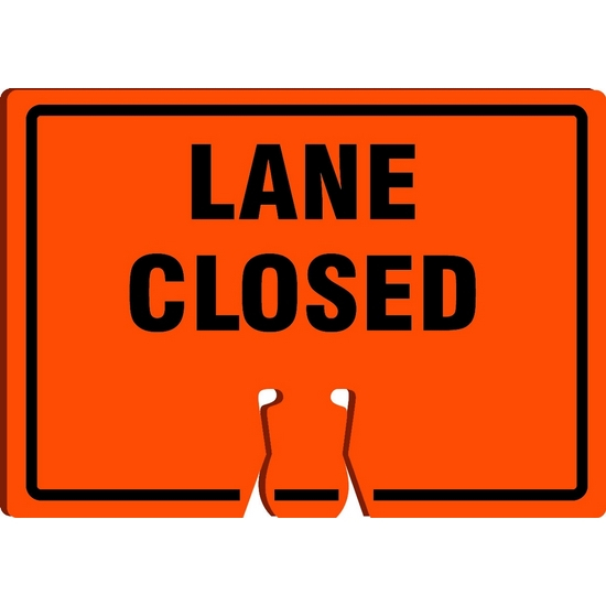 Accuform FBC730 Plastic Traffic Cone Top Warning Sign, Lane Closed", 10" Length x 14" Width x 0.060" Thickness, Black on Orange