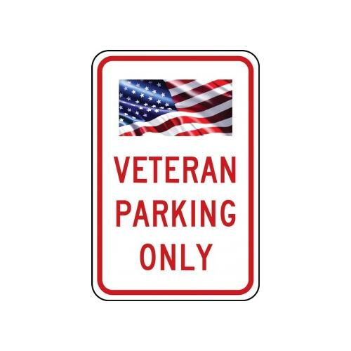 Accuform FRP270RA Engineer-Grade Reflective Aluminum Sign, Legend "Veteran Parking ONLY", 18" Length x 12" Width x 0.080" Thickness, Red/Blue on White