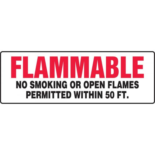 Accuform MCHL579XV Adhesive Dura-Vinyl Sign, Legend "Flammable NO Smoking OR Open Flames Permitted Within", 12" Length x 36" Width x 0.006" Thickness, Red/Black on White