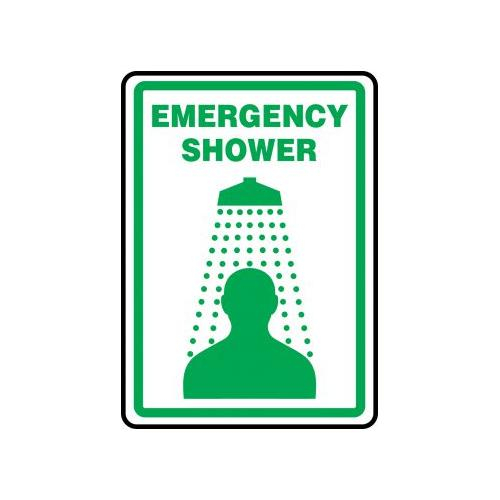 ARROW LEFT 7 Length x 10 Width with Graphic Accuform MFSD427VA Aluminum Safety Sign LegendEMERGENCY SHOWER & EYEWASH White on Green