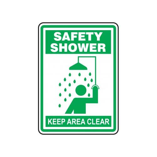 14 Length x 10 Width x 0.004 Thickness Accuform MFSD527VS Adhesive Vinyl Safety Sign Green on White LegendEMERGENCY SHOWER KEEP AREA CLEAR with Graphic 