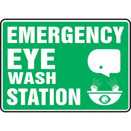 Accuform MFSD544VS Adhesive Vinyl Safety Sign, Legend "Emergency Eye WASH Station" with Graphic, 10" Length x 14" Width x 0.004" Thickness, White on Green