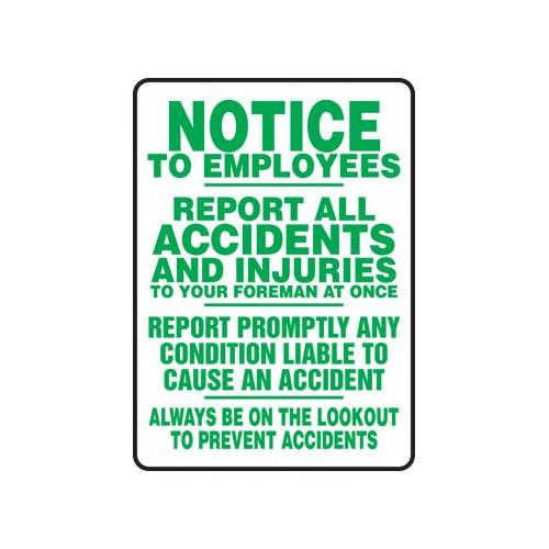 Blue/Black on White 10 Length x 14 Width Accuform MFSD810VA Aluminum Sign LegendNOTICE REPORT INJURIES AT ONCE NO MATTER HOW MINOR 