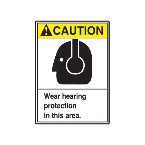 14 Length x 10 Width LegendCAUTION WEAR HEARING PROTECTION IN THIS AREA Yellow/Black on White Accuform MRPE613VA Aluminum Sign 14 Length x 10 Width LegendCAUTION WEAR HEARING PROTECTION IN THIS AREA Yellow/Black on White Accuform MRPE613VA Aluminum Sign