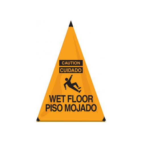 Handy Cone Floor Sign, 3 Sided Pyramid, 31" in Orange - CAUTION WET FLOOR, Bilingual Spanish