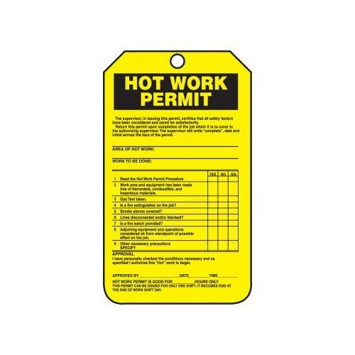 Pack of 5 5.75 Length x 3.25 Width x 0.015 Thickness Accuform TCS372PTM RP-Plastic Confined Space Tag LegendHot Work Permit 5.75 Length x 3.25 Width x 0.015 Thickness LegendHot Work Permit Black on Yellow