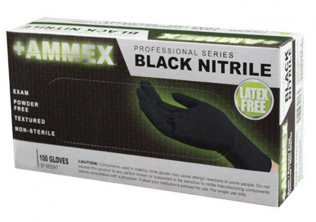 Ammex Abnpf44100, Black Nitrile Powder Free Exam Gloves, Medium
