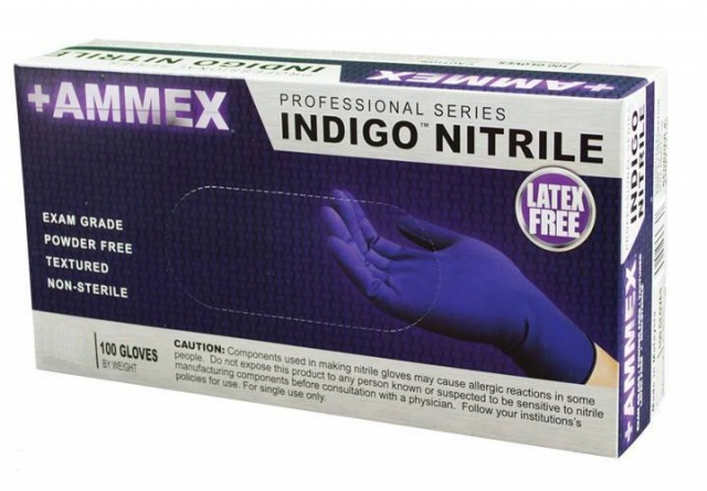 Ammex Ainpf46100, Indigo Nitrile Powder Free Exam Gloves, Large