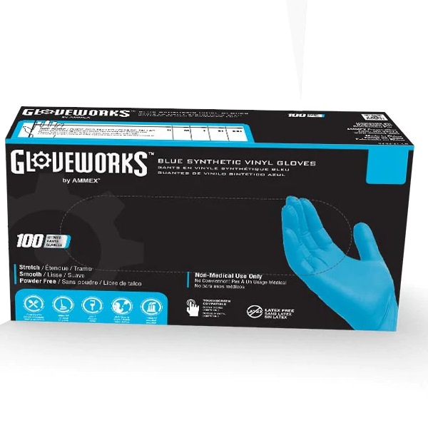 Buy AMMEX GWQIV44100, Gloveworks Synthetic Blue Vinyl Gloves, M