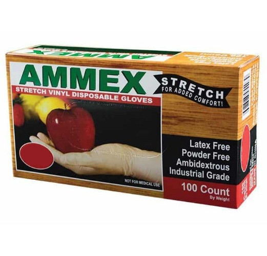 Ammex Ivspf42100, Stretch Vinyl Powder Free Gloves, Small