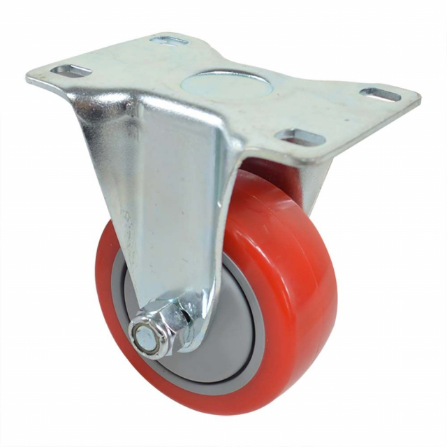 Big Horn 19788, Fixed Rigid Plate Wheel Casters With Red Polyurethane